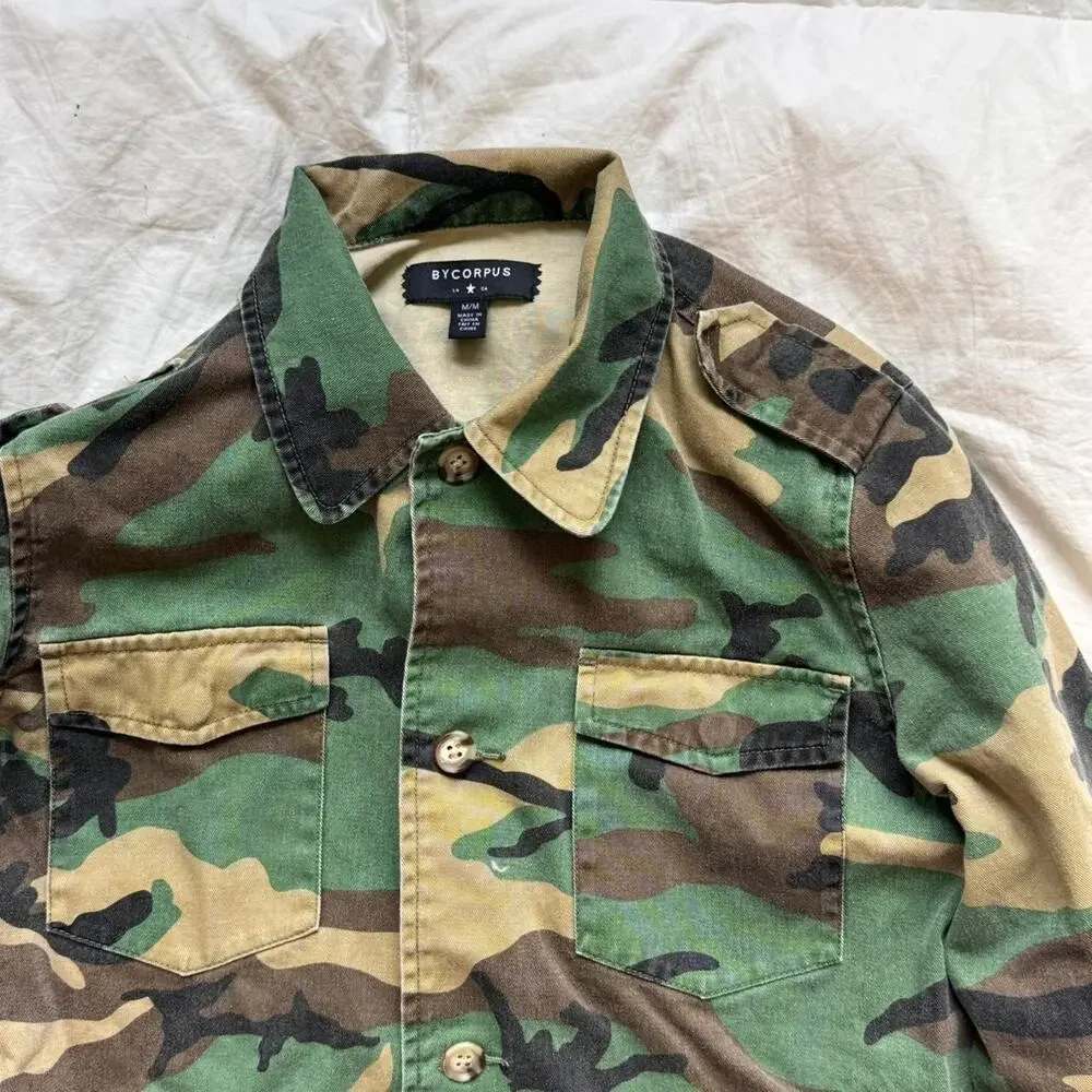 bycorpus green brown‎ camo jacket sz M urban outfitters military grunge y2k